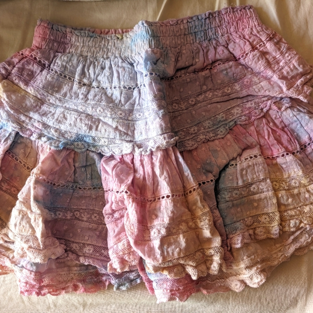 LoveShackFancy hand-dyed ruffle mini skirt size L
